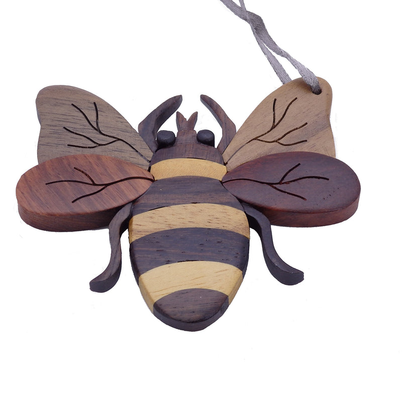 NewNest Australia - The Handcrafted Handmade Double Side Intarsia Wood Bee Ornament - Gift Boxed 