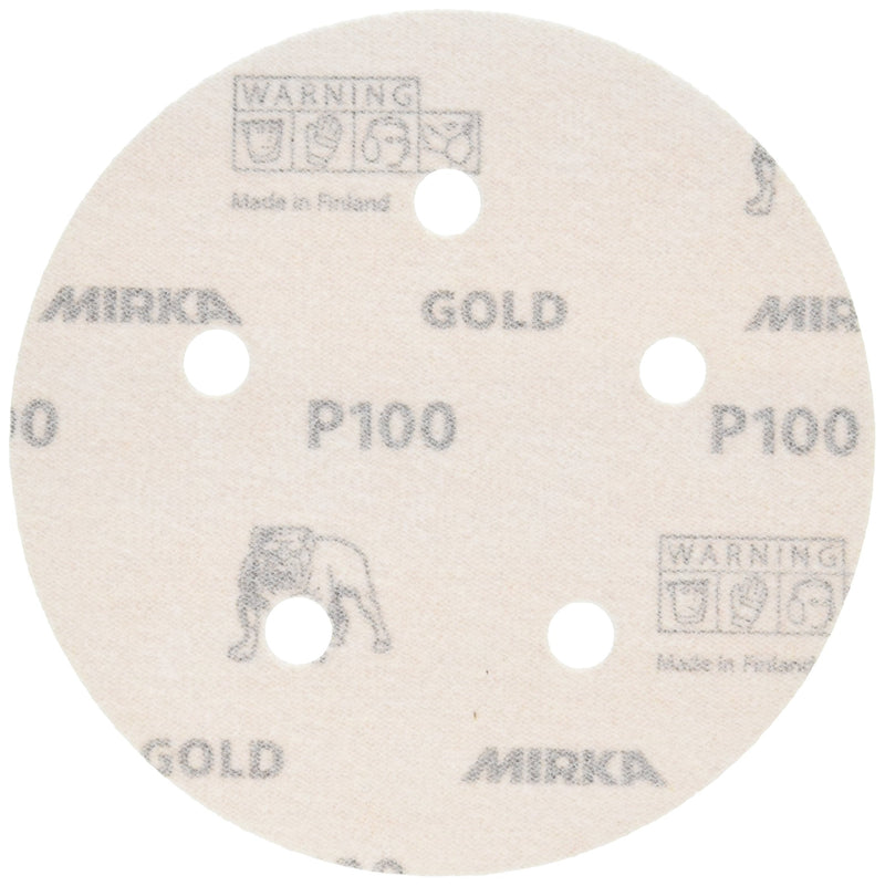 Mirka Gold 5 inch Sandpaper Discs / 5-Hole / 100-Grit / 50-Pack/Dustless Hook and Loop Sanding / 23-614-100 - NewNest Australia