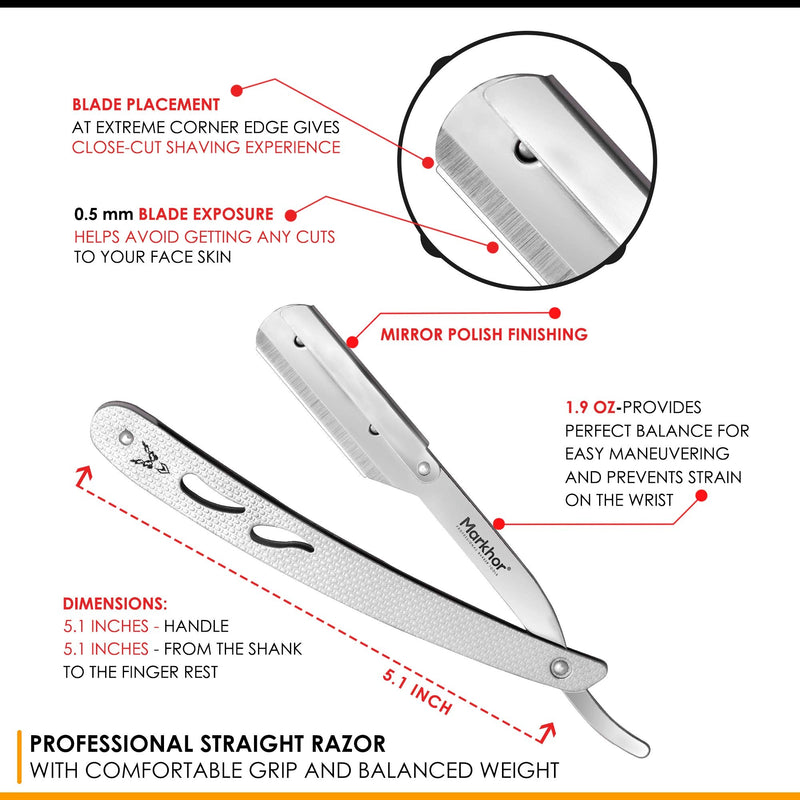 Markhor® Cut Throat Razor Kit, Stainless Steel Straight Razor - Professional Barber Razor, Premium Quality Straight Edge Razor, Moustache & Beard Shaving Razor, Single Blade Razor - NewNest Australia