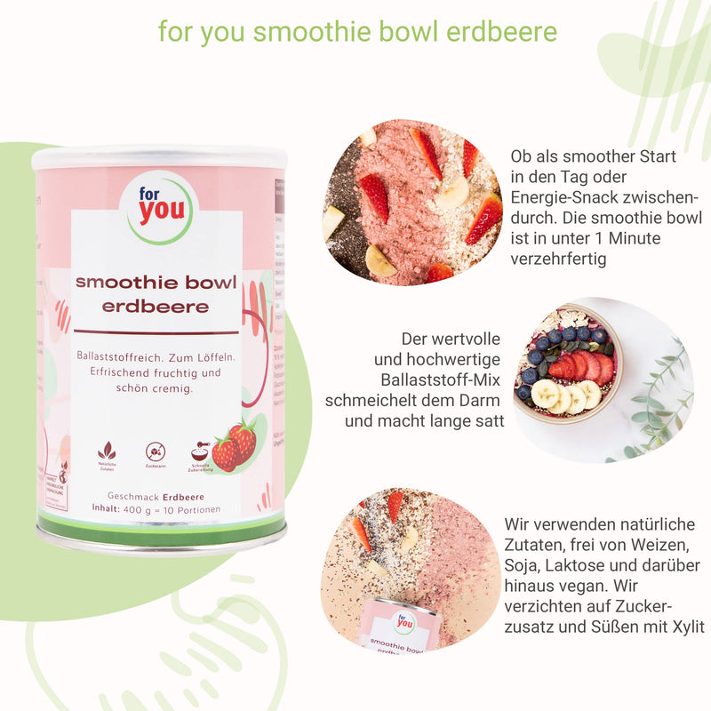 Smoothie bowl strawberry 400g | Fiber-rich smoothie bowl for spooning with linseed, apple fiber, psyllium seeds, chia seeds, quinoa, coconut flour & acacia fiber & more Vegan & 100% Natural - NewNest Australia