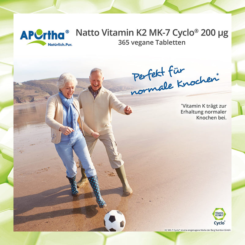 APOrtha Vitamin K2 MK7 200 µg 99+% ALL-Trans, 365 tablets high-dose vegan, high-quality Natto K2 vitamin easy to swallow dietary supplement Vit K2, vitamin K 2 alternative to K2 drops capsules - NewNest Australia