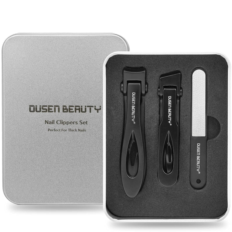 Nail Clippers for Thick Nails, Wide Jaw Opening Nail Clippers with Curved and Slant Straight Blade Edge, Heavy Duty Thick Toenail Clippers Fingernail Cutters Set with File for Seniors Adult Men Women Black (Curved + Straight) - NewNest Australia