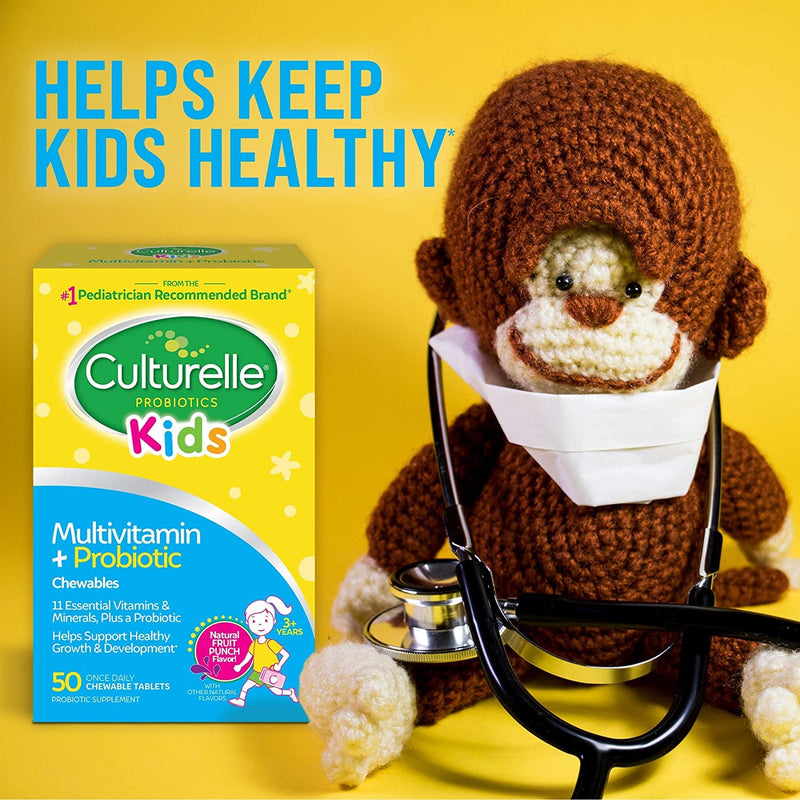 Culturelle Kids Complete Multivitamin + Probiotic Chewable, Digestive & Immune Support for Kids, With 11 Vitamins & Minerals including Vitamin C, D3 and Zinc, Fruit Punch Flavor, 50 Count - NewNest Australia
