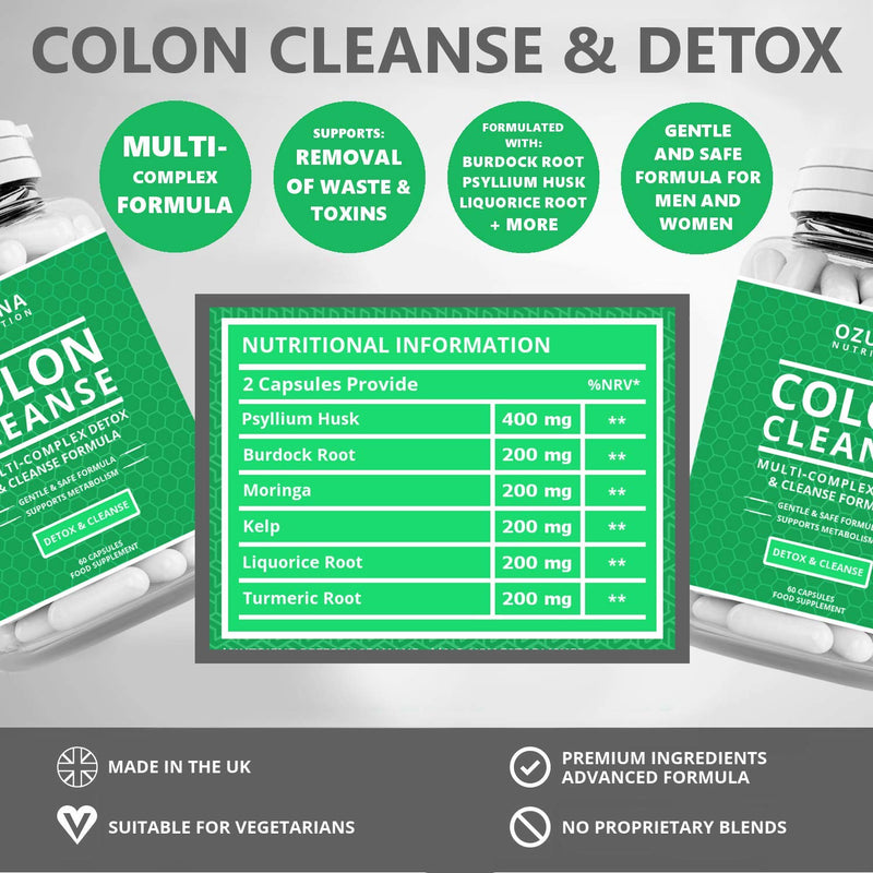 High Strength Natural Colon Cleanse Multi-Complex Detox Capsules | Bowel Cleanse Pills Reduced Constipation, Flatulence & Bloating | Supports Metabolism | One Month Supply - NewNest Australia