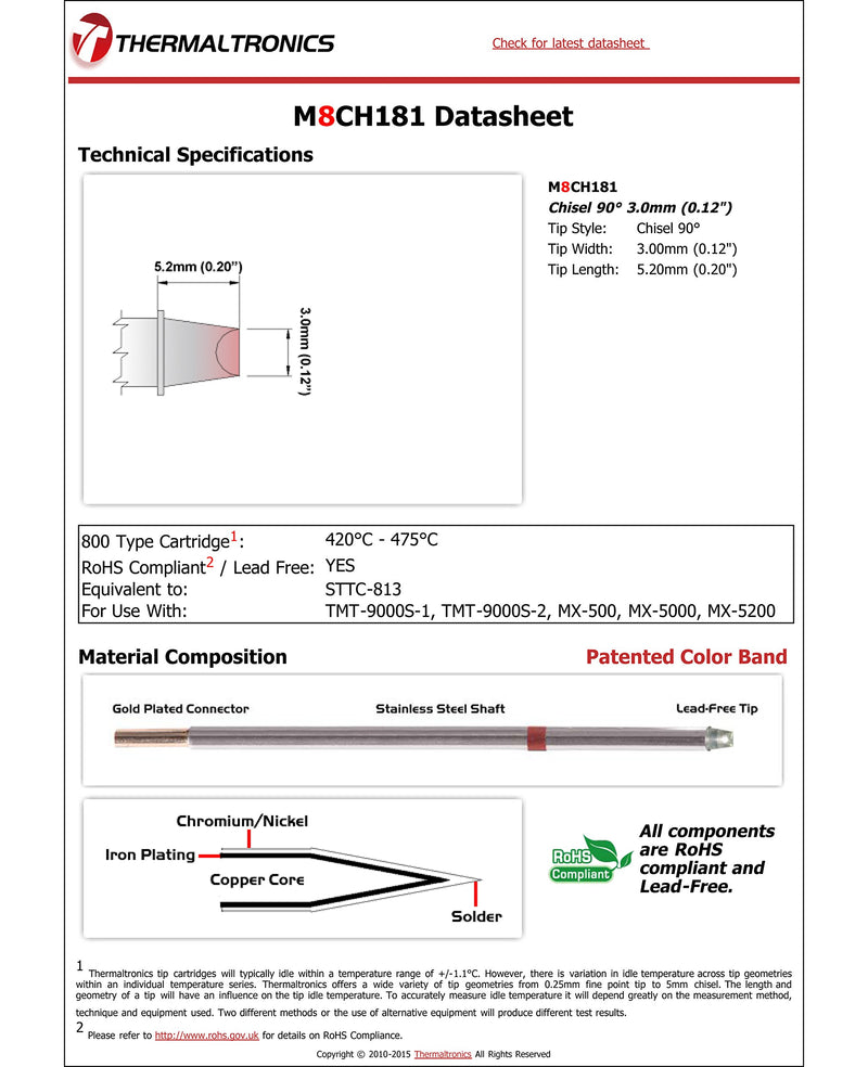 Thermaltronics M8CH181 Chisel 90deg 3.0mm (0.12in) interchangeable for Metcal STTC-813 - NewNest Australia