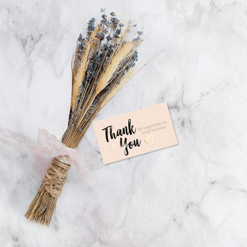 Easykart 120 Thank You For Supporting My Small Business Cards , Gold Foil Business Card Size 3.5" x2", Thank You Cards for Online Retail Shop , Small Business , Customer Package Inserts Pastel Peach - NewNest Australia