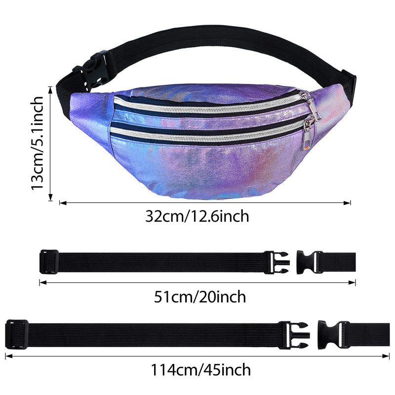3 Pieces Holographic Fanny Pack for Women Men Kids, Metallic Color Sport Waistbag with Pouches and Adjustable Belt, Hologram PU Waist Pack for Traveling, Running, Partying (White, Pink, Purple) White, Pink, Purple - NewNest Australia