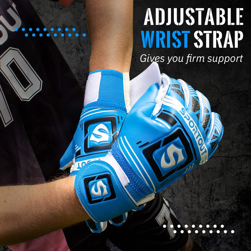 Sportout Goalie Gloves, Goalkeeper Gloves with Fingersave, Soccer Gloves, Breathable Soccer Goalie Gloves, 4mm Latex, for Kids Youth and Adult Blue 8 - NewNest Australia