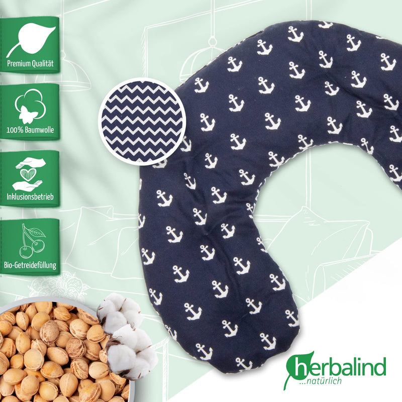 Herbalind Cherry Stone Pillow Neck Shoulder Heat Pillow for Microwave - Handmade in Germany, 100% Cotton - High-Quality Natural Hot Water Bottle Grain Pillow Neck Pillow (Blue Anchor Wave) Cherry Stone Filling Anchor Wave (Blue) - NewNest Australia