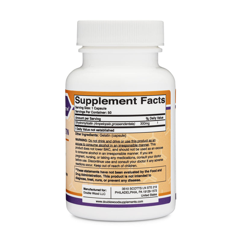 Dihydromyricetin (DHM) 50 Capsules, 300mg, Liver Support Supplement (Third Party Tested) Manufactured in The USA by Double Wood Supplements (DHM Depot) - NewNest Australia