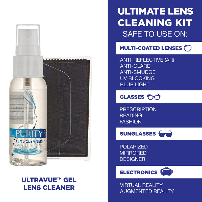 Purity Eyeglass Lens Cleaner Kit - 3 x 1oz Travel Size Lens Cleaner Spray Bottle + 2 Microfiber Cleaning Cloths - Safe for All Lenses (AR Coated Included), Eyeglasses and Screens - Clear 5 1oz. - NewNest Australia