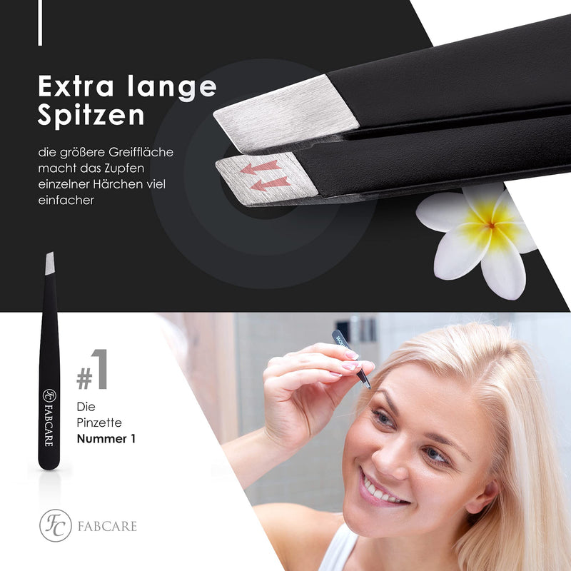 Fabcare Tweezers For Eyebrow Plucking (Slanted) Including Case - Improved Tip - Professional Eyebrow Tweezers With Non-Slip Coating - Plucking Tweezers For Hair Removal - Pointed Tweezers - NewNest Australia