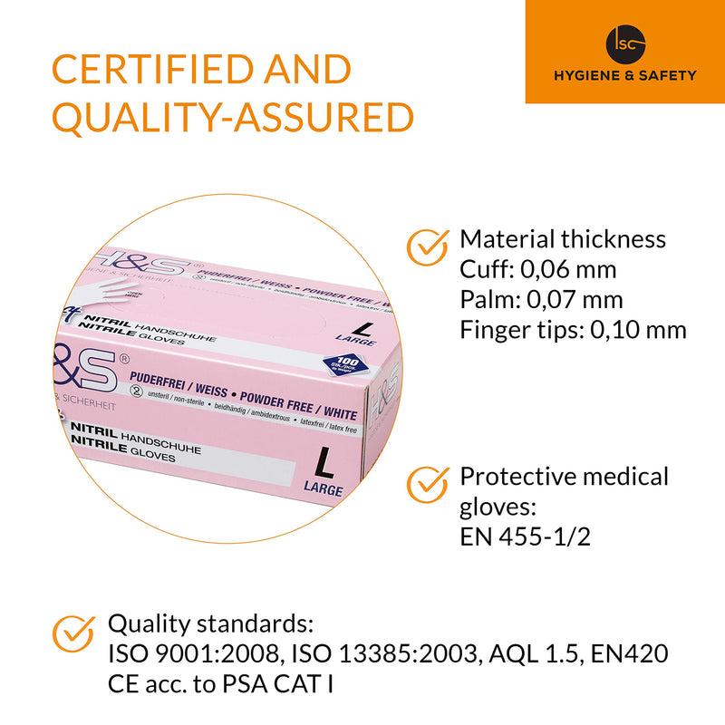 Nitrile Gloves by H&S (7 S Small, White), Box of 100, Powder Free, Latex Free, eudermic, Hospital Quality Medical Grade Disposable Examination Gloves, nonsterile ambidextrous, Commercial use S (Pack of 100) - NewNest Australia