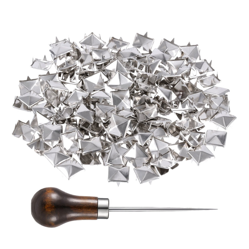 400 Pieces 10 mm Square Rivets Bag Leather Clothing Shoes Rivet Handicraft DIY Spikes Spots Studs Accessories with Straight Tipped Scratch Awl Craft Tool (Silvery) - NewNest Australia