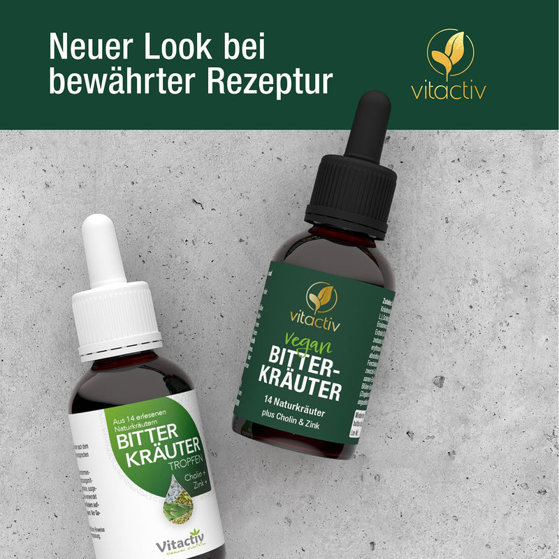 Vitactiv Bitter Herbs - Bitter Drops With Alcohol - Exquisite Herbs Plus Choline & Zinc - Bitter Drops By Hildegard Von Bingen - No Artificial Additives, Sugar-Free, Vegan - 50 Ml - NewNest Australia
