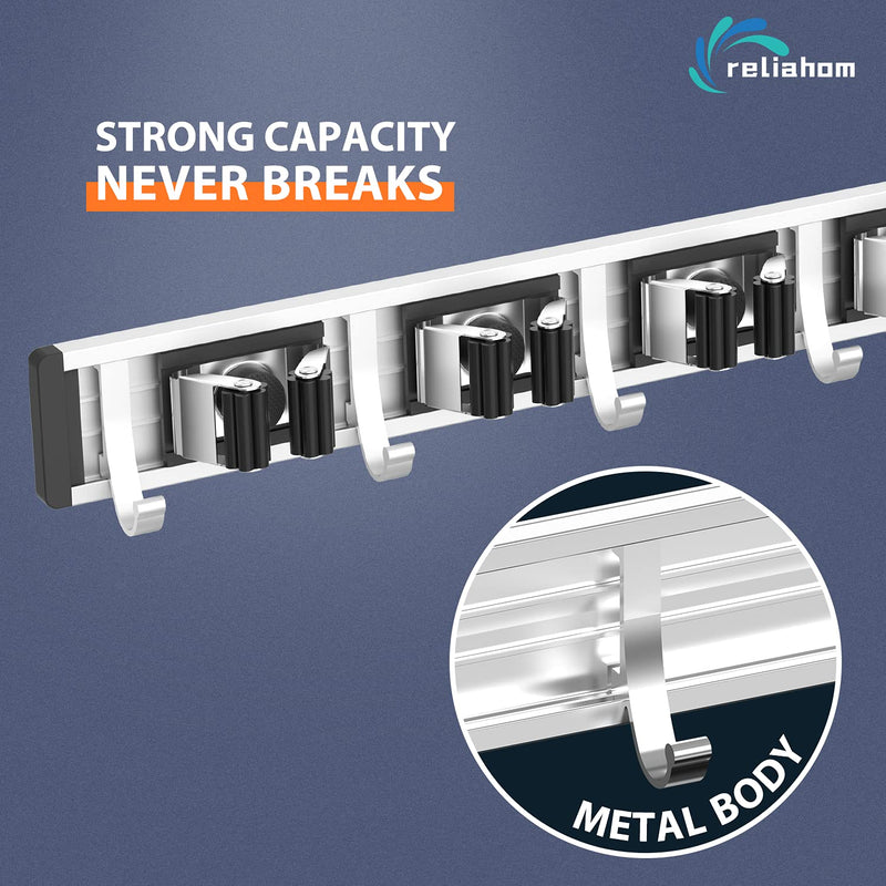 reliahom Broom Holder Mop Hanger Wall Mount Metal Organization Garage Storage System Garden Kitchen Tool Organizer (4 Racks with 5 Hooks, Black) 4 Racks 5 Hooks Black - NewNest Australia