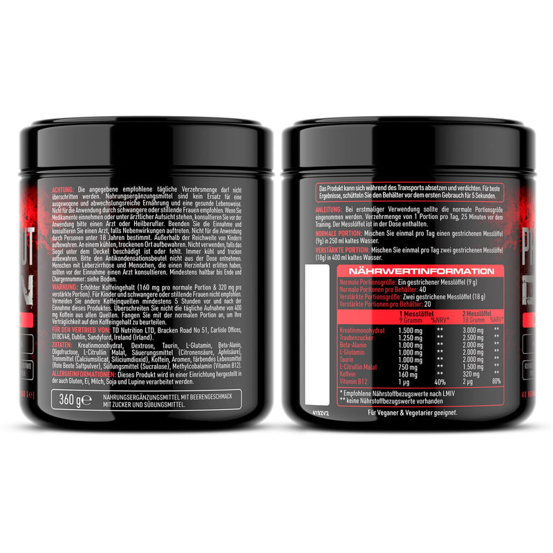 Pre Workout Demon - BERRY FLAVOR - Pre Workout Booster - Training Booster Powder with Creatine Monohydrate, Beta Alanine, Taurine, Citrulline & Caffeine - Made in Germany (360g) 40 portions (pack of 1) - NewNest Australia