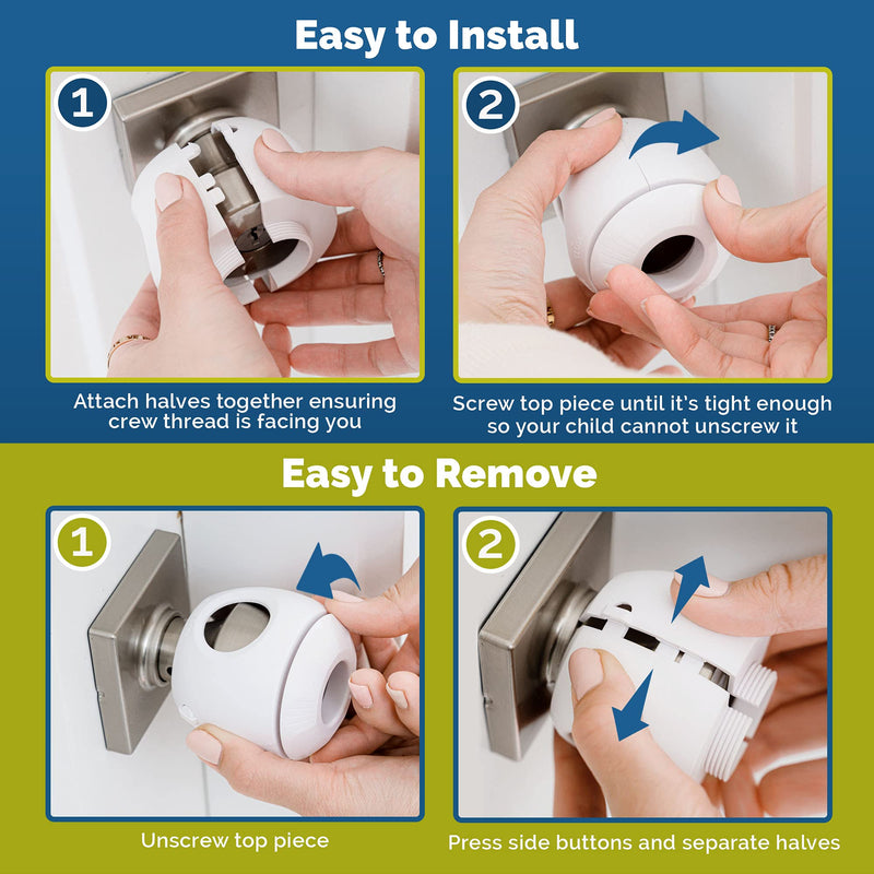 Child Safety Door Knob Cover (4 Pack) Hard-to-Remove Dual-Lock Door Handle Covers for Kids - Reusable Baby Proof Door Knob Locks - Installs Easily, No Tools Needed 4 White - NewNest Australia
