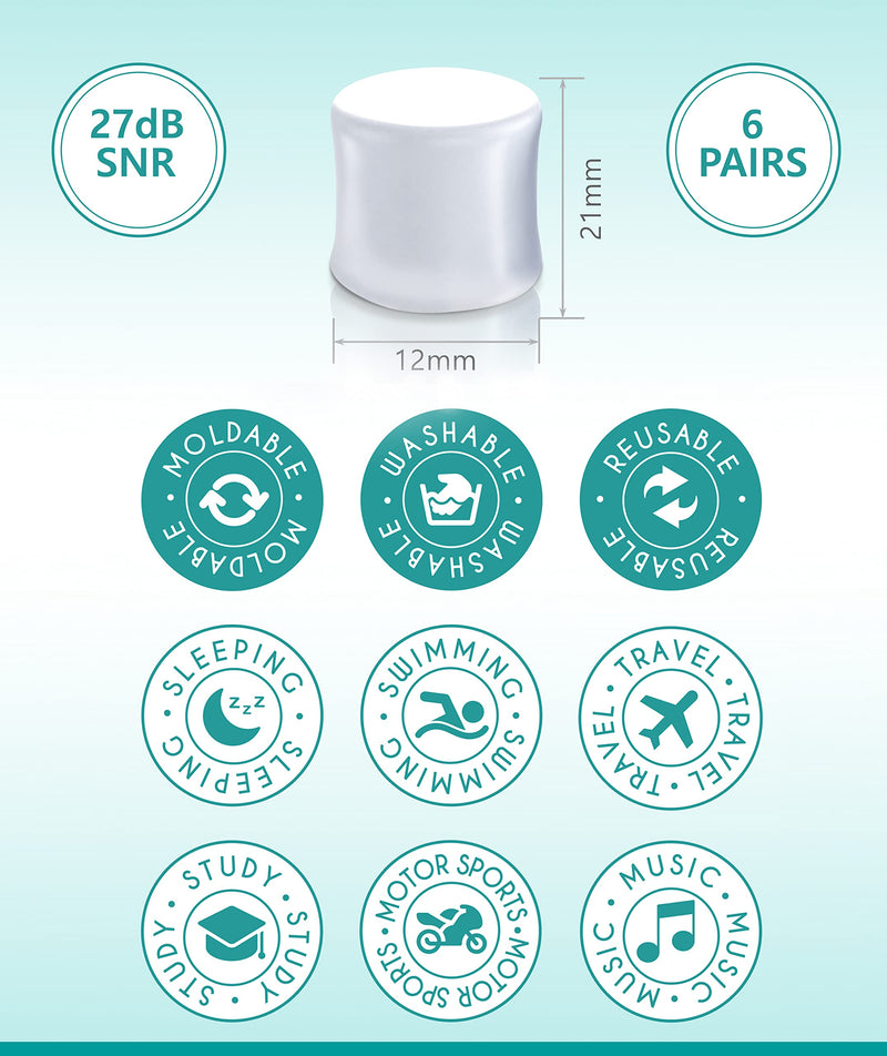 Medi Grade Silicone Ear Plugs for Sleep, 6 Pairs - Custom Fit Stop Snoring Noise Cancelling Ear Plugs for Sleeping 27dB – Reusable Earplugs for Sleep, Swimming and Concert Ear Plugs Noise Cancelling - NewNest Australia