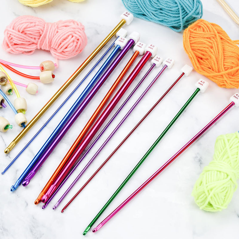 23 Pieces Tunisian Crochet Hooks Kit Including 12pcs 3-10 mm Bamboo Knitting Needle with Bead Carbonized Bamboo Needle + 11pcs 2-8 mm Multi Color Tunisian Afghan Aluminum Crochet Hooks - NewNest Australia