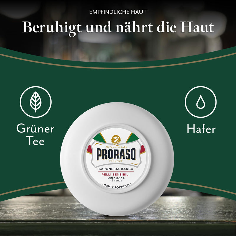 Proraso Shaving Soap including soap dish, skin-friendly shaving soap for men with green tea & oats, shaving cream for sensitive skin, Made in Italy, white, 150 ml (pack of 1) - NewNest Australia