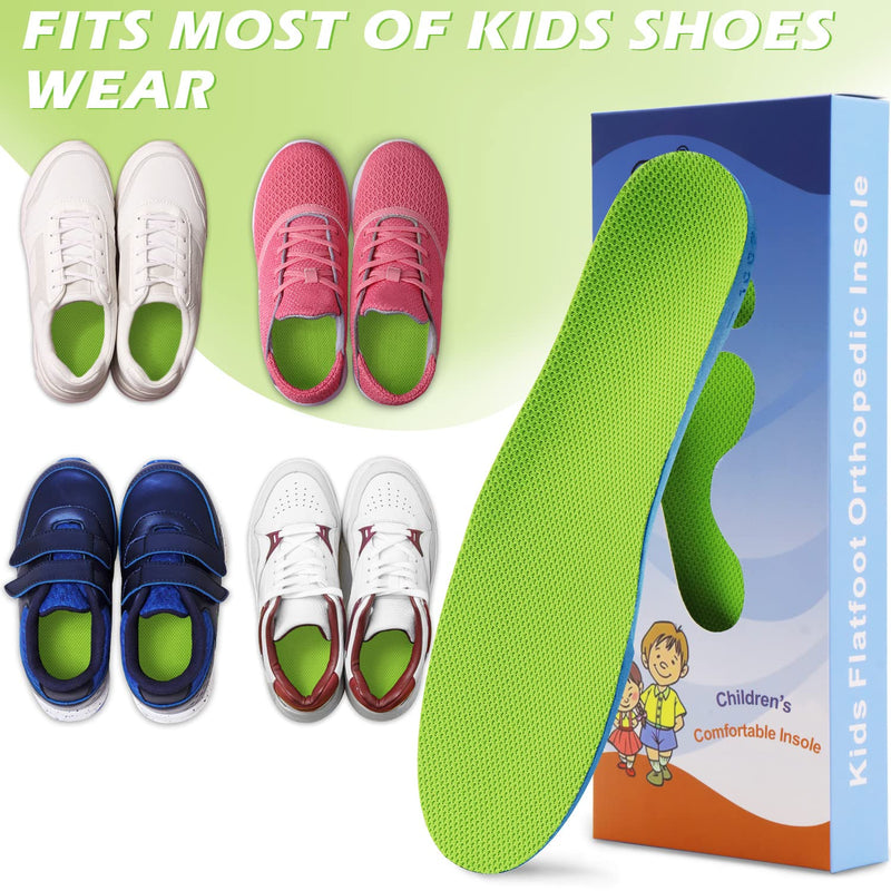 Ailaka Kids Orthotic Athletic Elastic Shock Absorbing Insoles, Comfortable Arch Support Gel Cushion Sports Inserts for Children, Green, Junior UK 1.5-3.5 / EU 33-37 1.5/3.5 UK - NewNest Australia