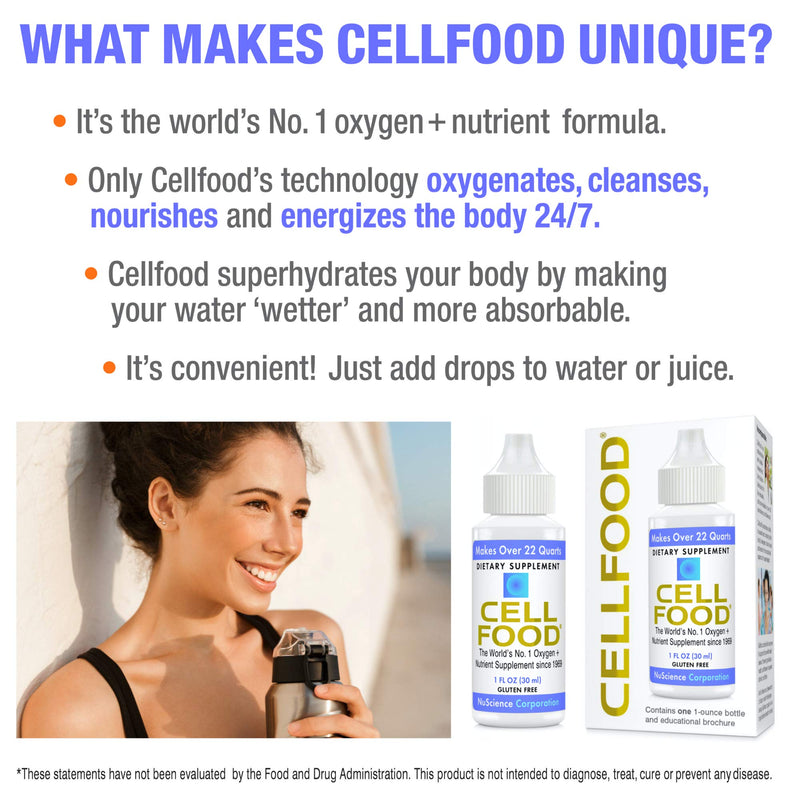 Cellfood Liquid Concentrate, 1 fl oz - Oxygen + Nutrient Supplement - Supports Immune System, Energy, Endurance, Hydration & Overall Health - Gluten Free, Non-GMO, Cert. Kosher - Makes Over 22 Quarts 1 Fl Oz (Pack of 1) - NewNest Australia