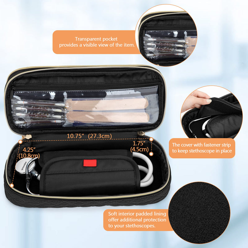 Damero Double Layer Stethoscope Case Compatible with 3M Littmann/ADC/Omron Stethoscope, Stethoscope Carrying Case Travel Bag for Nurse Accessories, Black Large - NewNest Australia