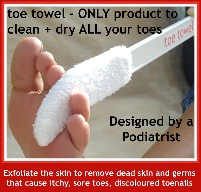 Long handle foot brush - toe towel - foot care aid - CLEAN + DRY between ALL YOUR TOES . Removes GERMS which cause itchy, sore toes, discoloured toenails - Very Useful ! - NewNest Australia