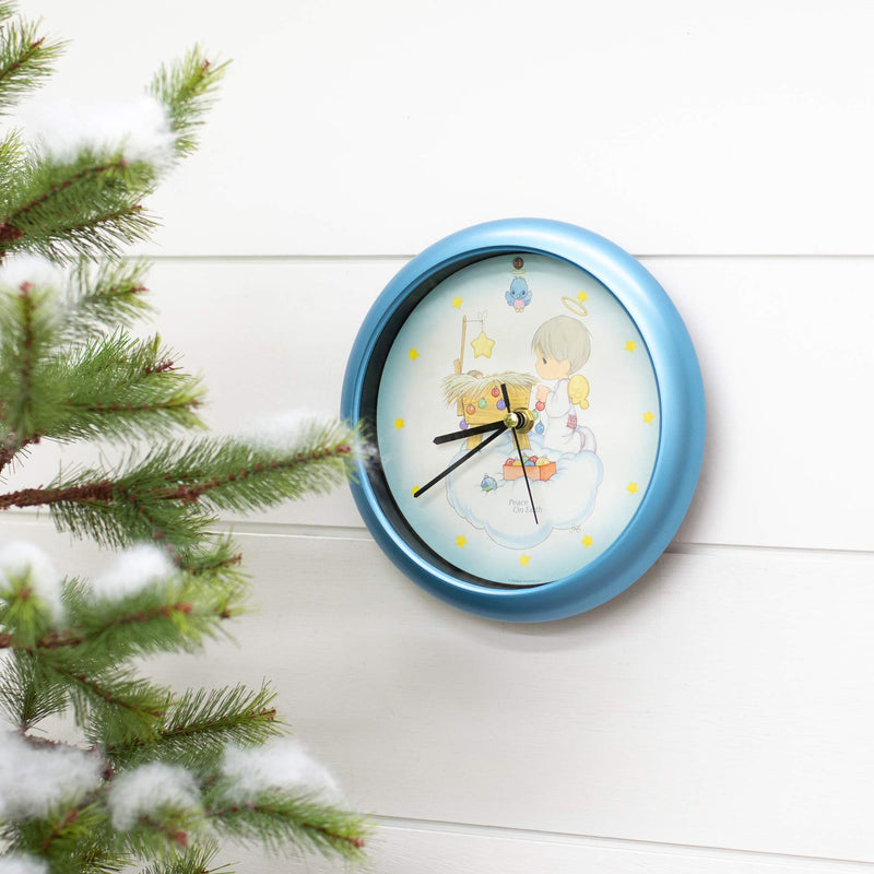 NewNest Australia - Mark Feldstein Peace On Earth Precious Moments Blue 8 x 8 Acrylic Holiday Hanging Wall Clock 