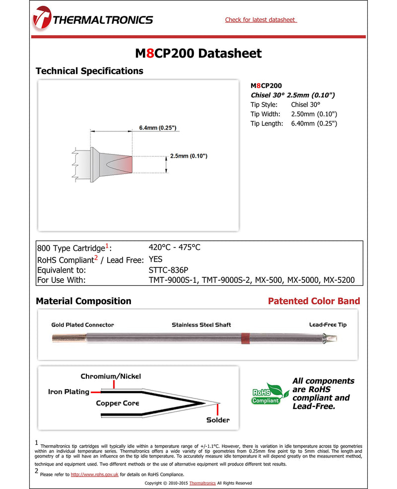 Thermaltronics M8CP200 Chisel 30deg 2.5mm (0.10in) interchangeable for Metcal STTC-836P - NewNest Australia