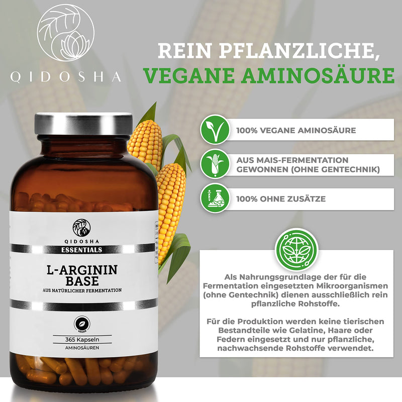 Qidosha L Arginine Base Capsules High Dose 365 Capsules In Glass L-Arginine Base 500Mg Per Capsule, Pure Vegetable Amino Acid L-Arginine Base Capsules, 100% Vegan, Produced In Germany - NewNest Australia