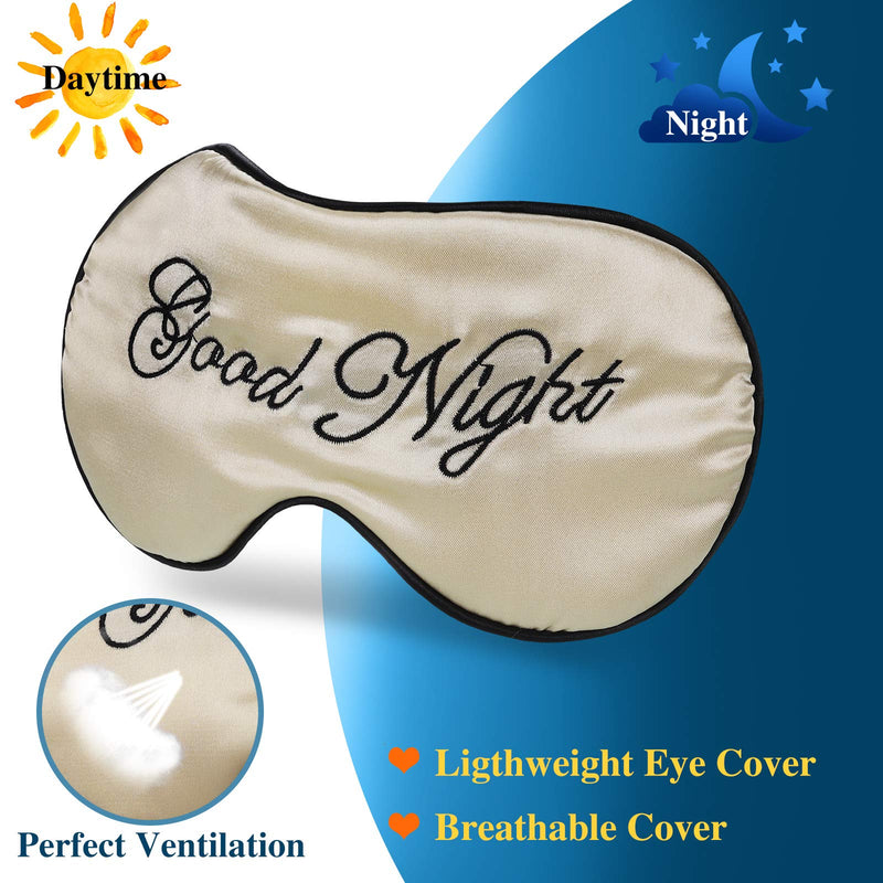 2 Pieces Silk Sleep Mask Eye Cover Lightweight Adjustable Eyeshades Mask Satin Sleeping Eye Blinder Night Eyeshade Cover with 2 Pieces Storage Bags for Women Men Kid Night Sleep (Beige, Black) Beige, Black - NewNest Australia