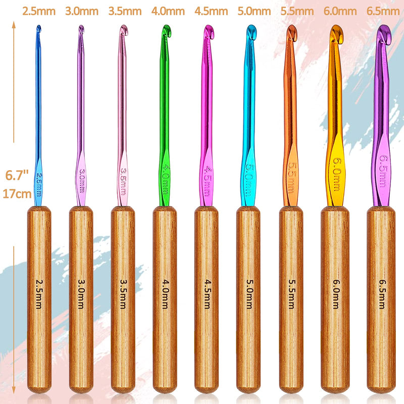 Coopay Bamboo Crochet Hooks Comfort Grip, 6.7" Crochet Kit Longer Aluminum Shaft Crochet Needles for Crocheting, Ergonomic Knitting Hooks Set for Crochet Yarn Craft, Premium Knitting Crochet Supplies - NewNest Australia