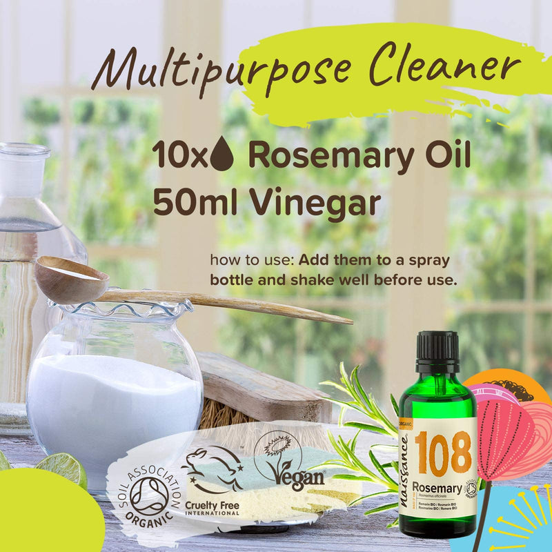 Naissance Rosemary Oil Organic (No. 108) - 50Ml - Pure Organic Rosemary Essential Oil For Hair, Beard, Face, Natural Cosmetics, Massage, Aromatherapy - Fragrance Oil For Aroma Diffusers - NewNest Australia