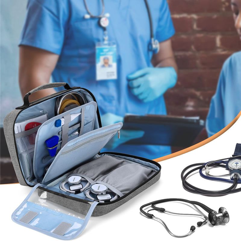 Damero Carrying Case for 2 Stethoscopes, Portable Stethoscope Case Compatible with 3M Littmann/ADC/Omron Stethoscope and Nurse Accessories, Grey - NewNest Australia