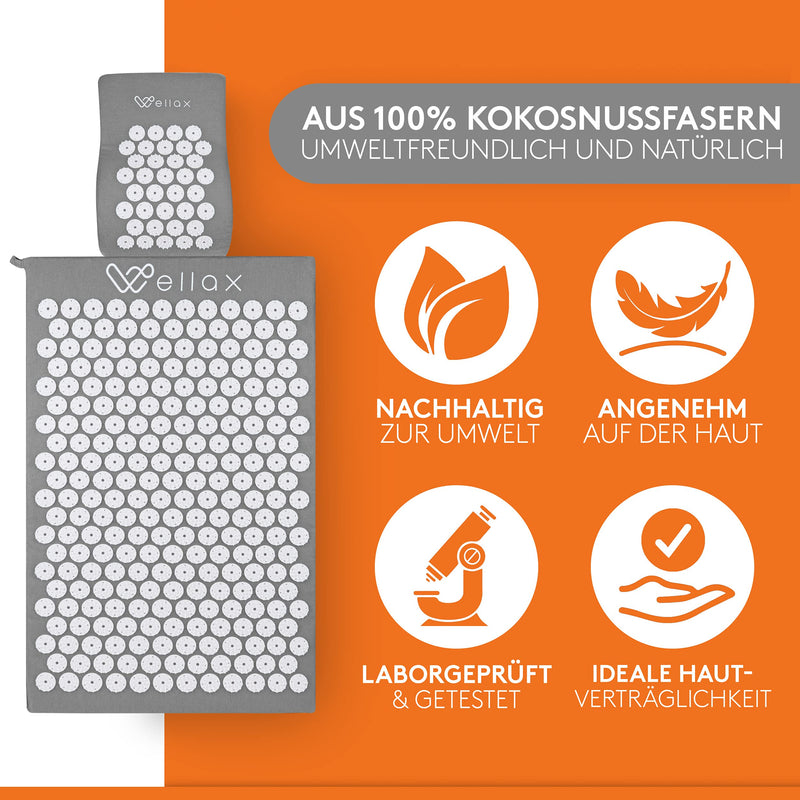 Wellax [The Original] - Acupressure Mat With Cushion - Filled With 100% Coconut Fibers - Relieves Tension And Promotes Blood Circulation - Massage Mat With Acupressure Cushion - Awarded Byvergleich.Org - NewNest Australia