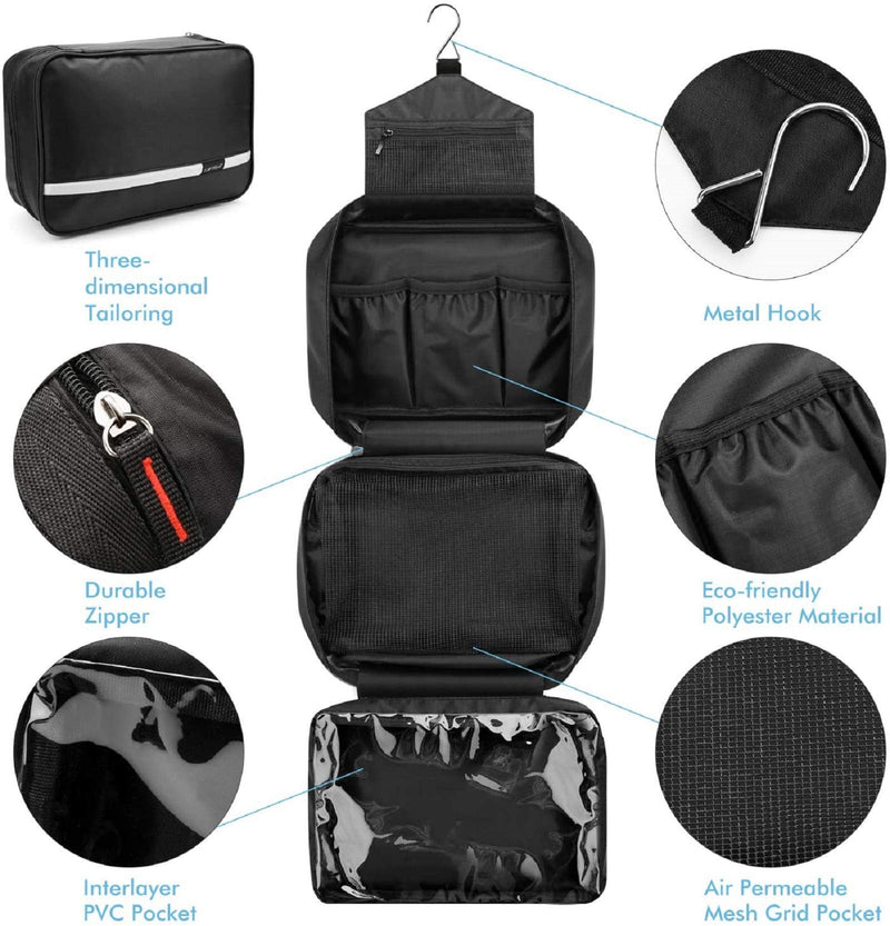 Carttiya Large Toiletry Bag - Men and Women Travel Make up Wash Bag, Cosmetic Waterproof Hanging Toiletries Bag for Business Trip,Gym,Vacation and Household Black - NewNest Australia