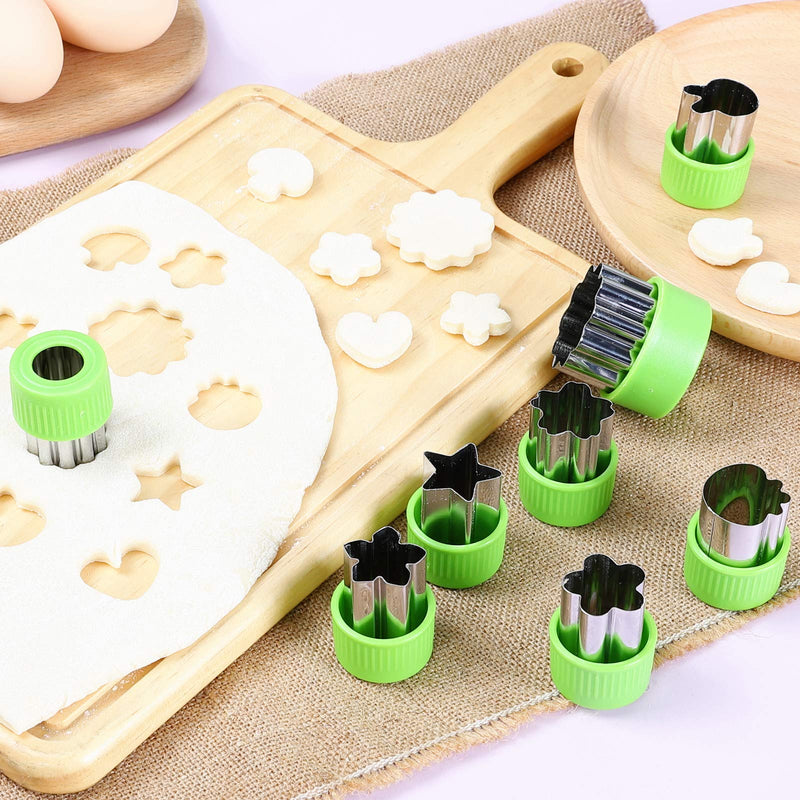 NewNest Australia - Vegetable Cutters Shapes Set, 12pcs Stainless Steel Mini Cookie Cutters, Vegetable Cutter and Fruit Stamps Mold + 20pcs Cute Cartoon Animals Food Picks and Forks -for Kids Baking and Food Supplement 