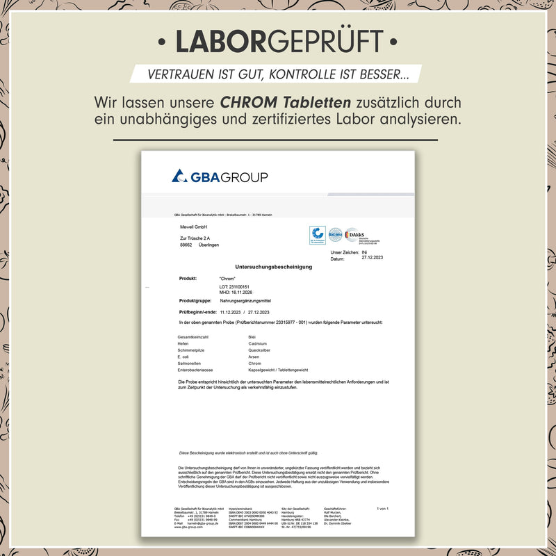 Chromium picolinate 365x tablets with 200 mcg chromium - optimally high dosage - normal blood sugar level and macronutrient metabolism - without additives - laboratory tested with certificate - vegan 1x 365 tablets - NewNest Australia