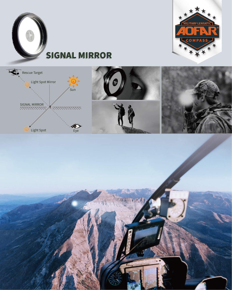 AOFAR Lensatic Sighting Military Compass AF-4090, Aluminum Alloy Material is Lighter, Functional with Signal Mirror Whistle Fishing Hook for Hiking, Camping, Fishing, Mountaineering, Boating, Pouch - NewNest Australia