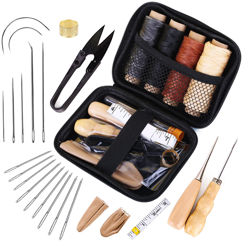 Leather Sewing Kit, Leather Working Tools and Supplies, Leather Working Kit with Large-Eye Stitching Needles, Waxed Thread, Leather Upholstery Repair Kit, Leather Sewing Tools for DIY Leather Craft - NewNest Australia