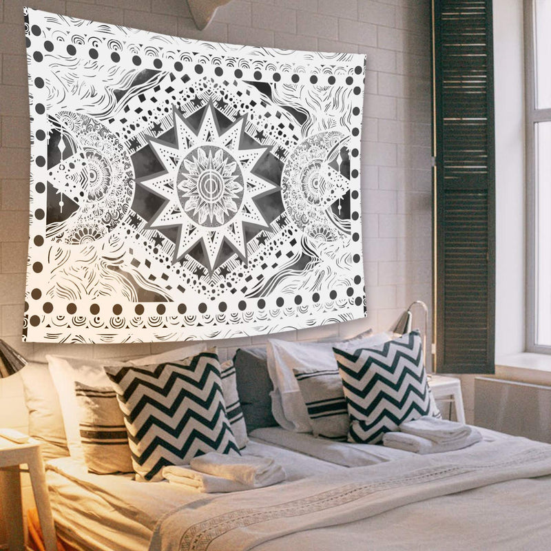 NewNest Australia - Fowocu Gray and White Sun and Moon Tapestry Wall Hanging, Indie Hippie Mandala Cool Wall Tapestries, Tapestry for Bedroom Living Room Dorm (Gray and White, 50'' × 60'') 50'' × 60'' 