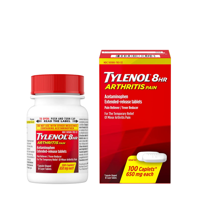 Tylenol 8 Hour Arthritis Pain Relief Extended Release Tablets, 650 mg Acetaminophen, Joint Pain Reliever & Fever Reducer Medicine, Oral Caplets for Arthritis & Joint Pain, 100 ct - NewNest Australia