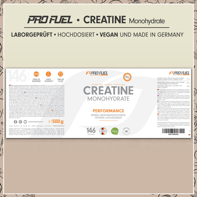 Creatine Monohydrate Powder 500 G - Creatine Monohydrate In Micronized Quality - Creatine Monohydrate Optimal High Dose - Pure Creatine Powder Without Additives, 100% Vegan - For 146 Uses - NewNest Australia