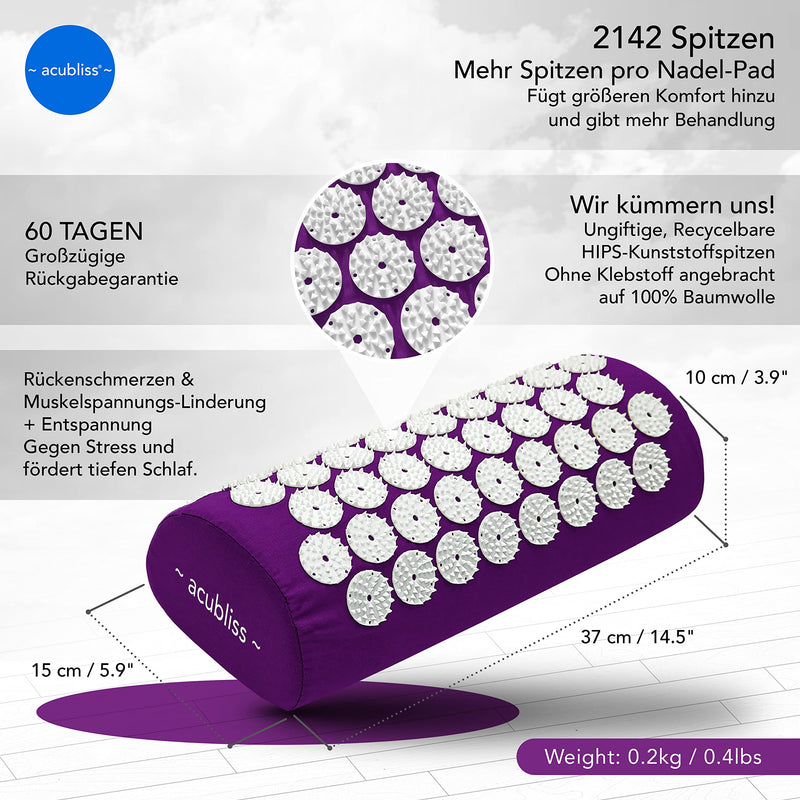 Acubliss Acupressure Pillow - Acupressure Neck Pillow With 2,142 Nubs For Neck Pain, Back Pain And Stress Relief - With Pouch - Size 37 X 15 X 10 Cm - Purple - NewNest Australia