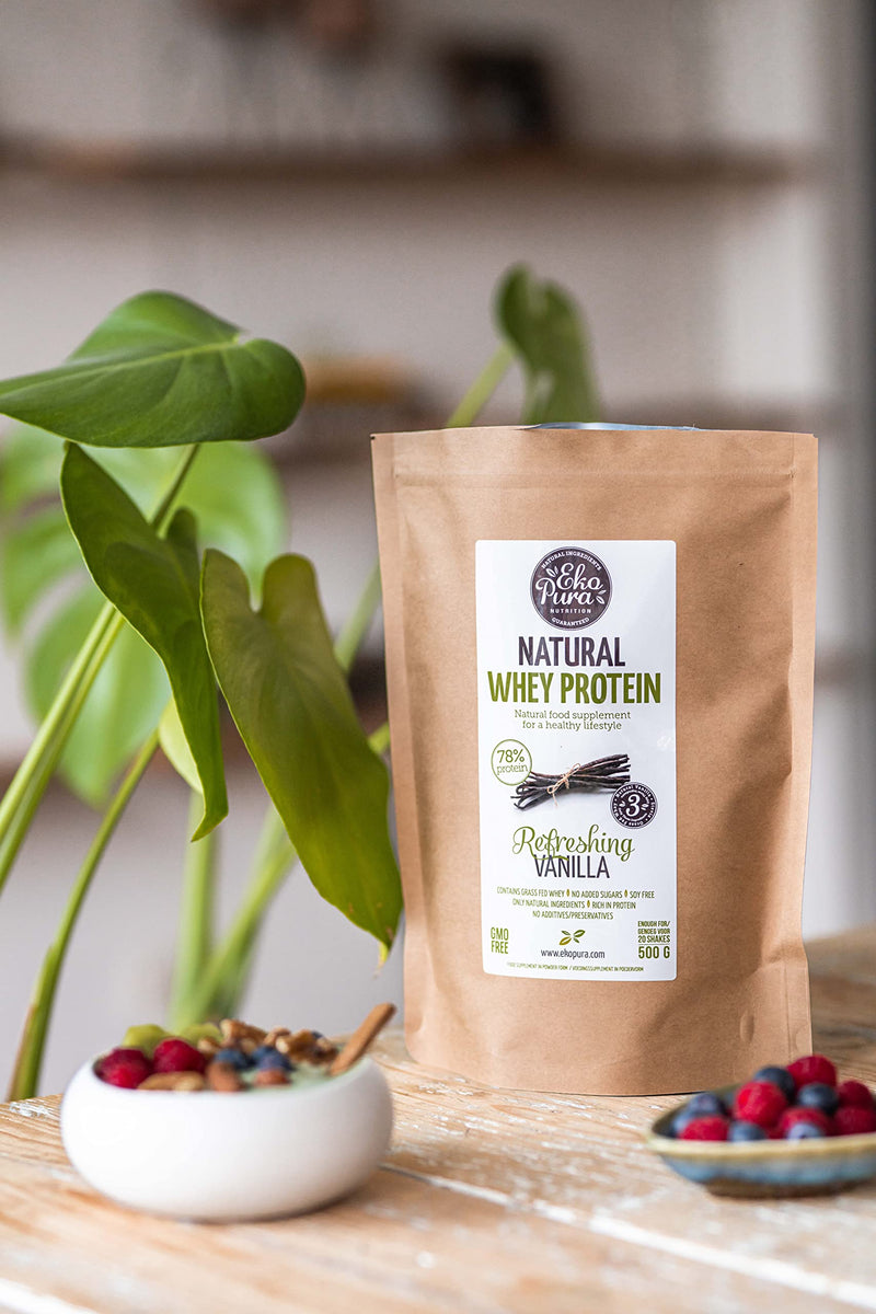 Ekopura Natural Whey Protein - Vanilla - 500G | 78% Protein | 100% Natural Grass Fed Whey| Hormone-Free, Gmo-Free, Soy-Free, No Additives, No Added Sugar | Muscle Growth And Recovery - NewNest Australia