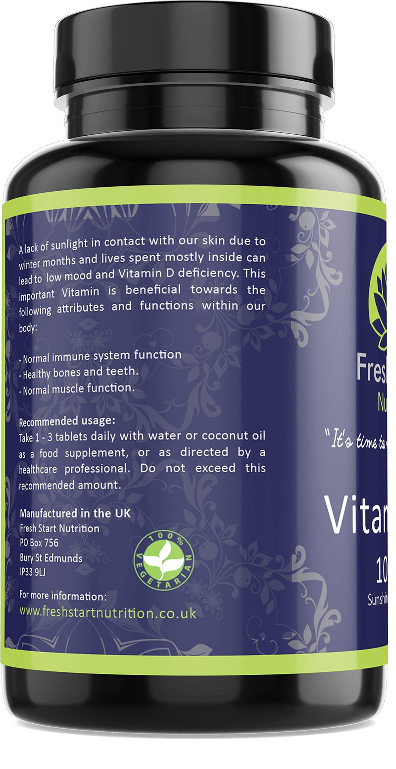 Vitamin D3 1000iu Tablets | 365 (1 Year Supply) Vegetarian Vitamin D Supplement Tiny Easy to Swallow Pills | VIT D as Cholecalciferol | Fresh Start Nutrition - NewNest Australia