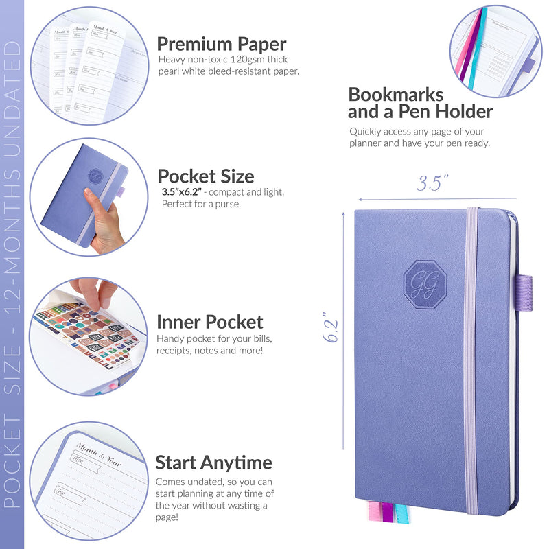 GoGirl Planner and Organizer for Women – Pocket Size Weekly Planner, Goals Journal & Agenda to Improve Time Management, Productivity & Live Happier. Undated – Start Anytime, Lasts 1 Year - Lavender Pocket (3.5'' x 6.2'') - NewNest Australia