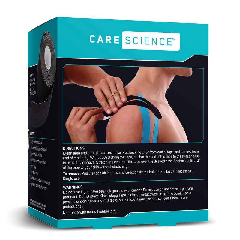 Care Science Waterproof Kinesiology Tape, 40 ct Precut Strips (2 Rolls), Black | Elastic Sports & Weightlifting Tape Supports Muscles & Joints. Water Resistant - NewNest Australia
